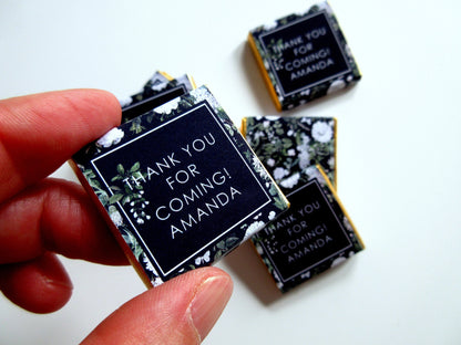 Personalized Black Garden Birthday Chocolate Favours – Floral Guest Treats (Pack of 25)