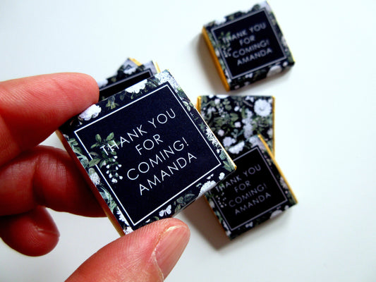 Personalized Black Garden Birthday Chocolate Favours – Floral Guest Treats (Pack of 25)