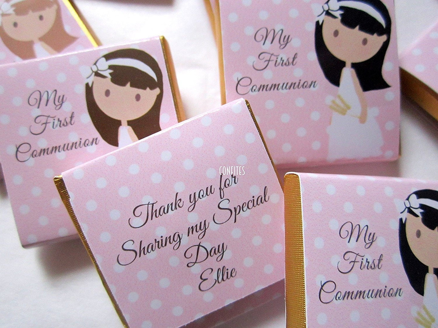 1st Communion Personalized Chocolate Favours for Girls – Party and Guest Favors, Pack of 25