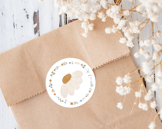Daisy Bloom Round Stickers – 24 pcs, Envelope Seals & Gift Stickers for Special Occasions