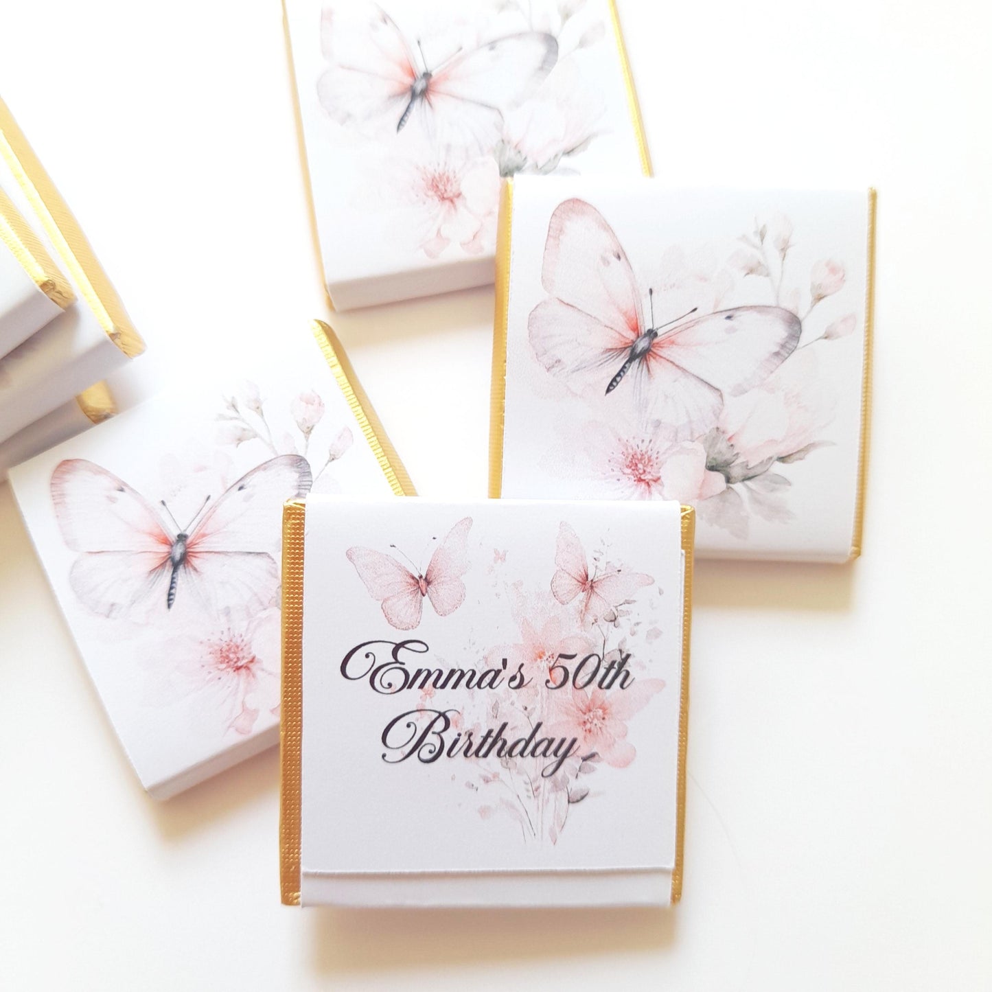 Personalized Birthday Butterflies Chocolate Favours – Elegant Guest Favours (Pack of 25)
