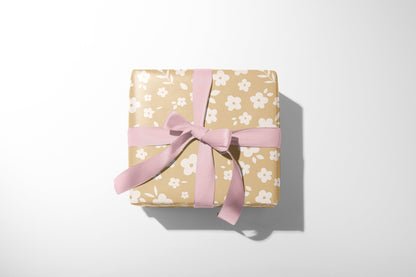 Large Brown and White Floral Boho Gift Paper with Flowers – Elegant Wrapping for Special Occasions