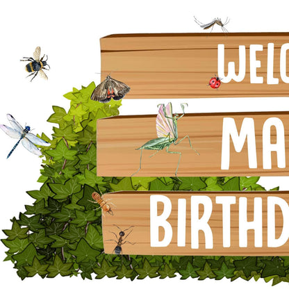 Garden Wildlife Birthday Banner – Personalised Satin Paper Wall Decor for Kids’ Parties