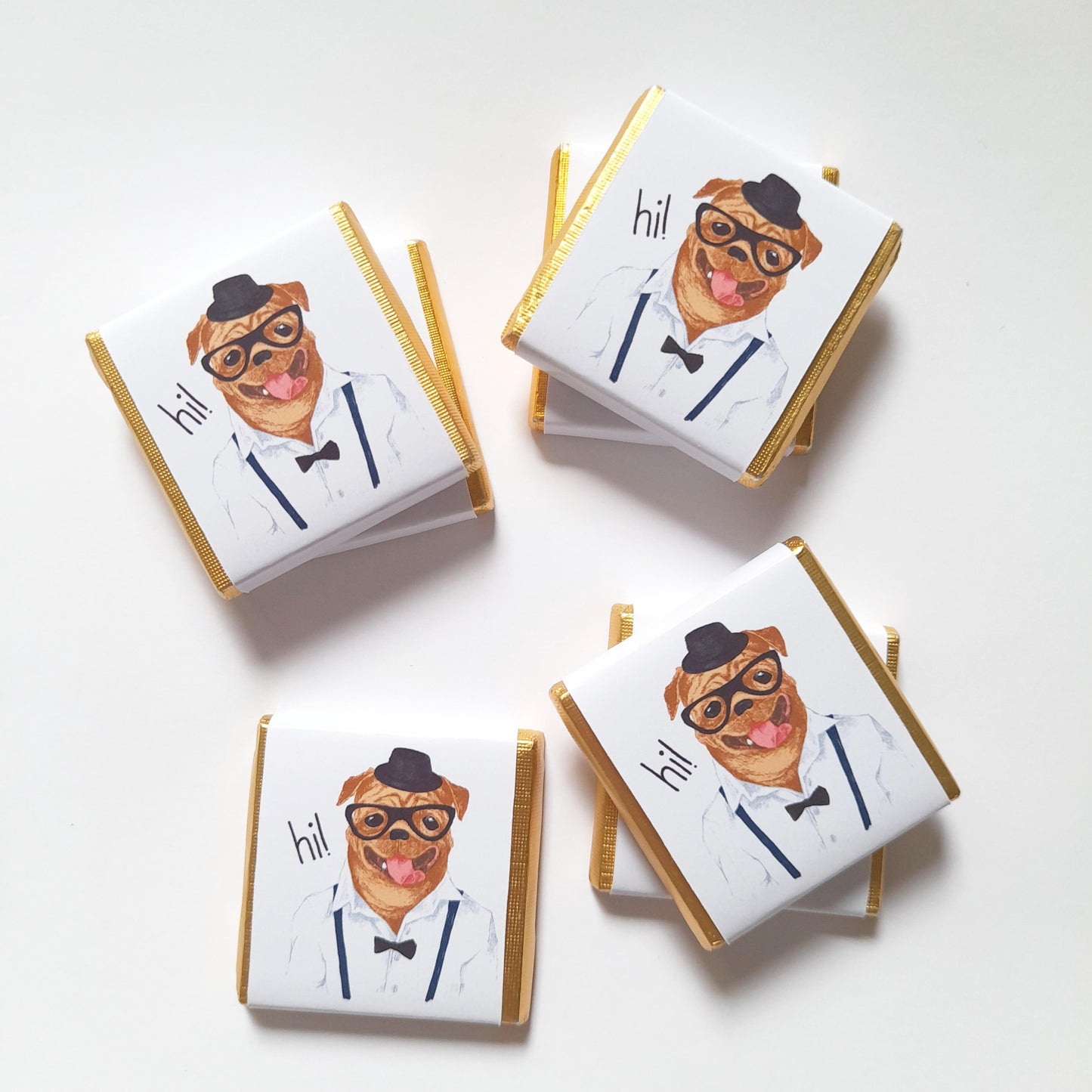 Personalized Pug Chocolate Favours – Birthday Party Favours (Pack of 25)