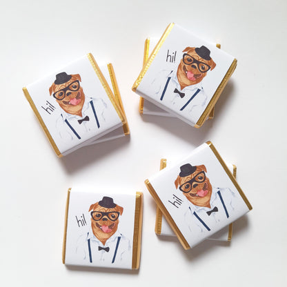 Personalized Pug Chocolate Favours – Birthday Party Favours (Pack of 25)