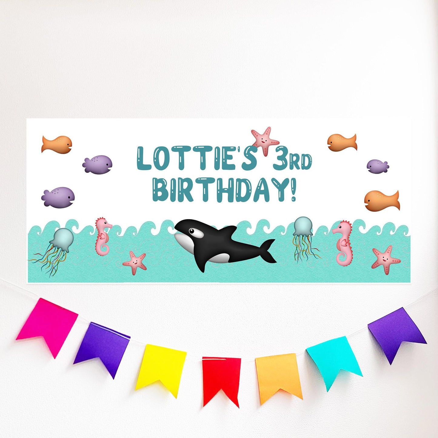 Personalised Under The Sea Birthday Banner – Satin Paper Party Wall Decor for Ocean-Themed Parties