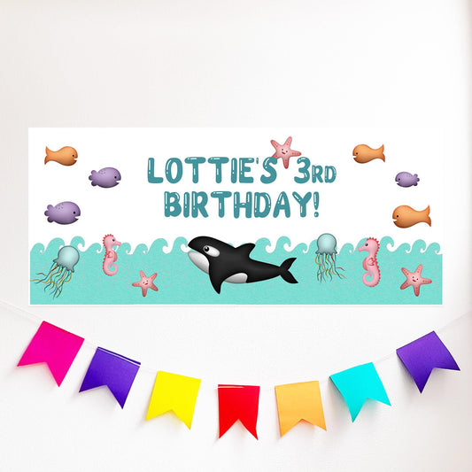 Personalised Under The Sea Birthday Banner – Satin Paper Party Wall Decor for Ocean-Themed Parties