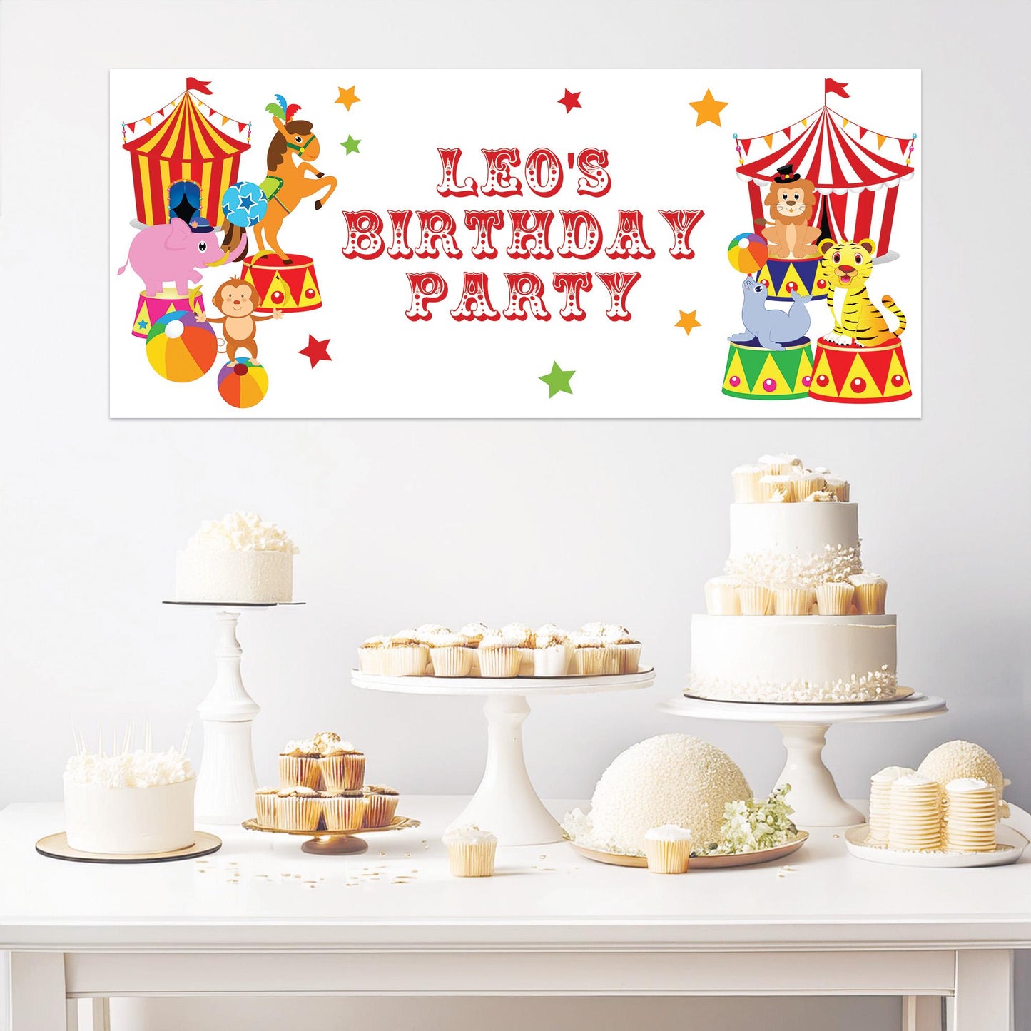 Personalised Circus Birthday Banner – Fun Party Wall Decor in Satin Paper