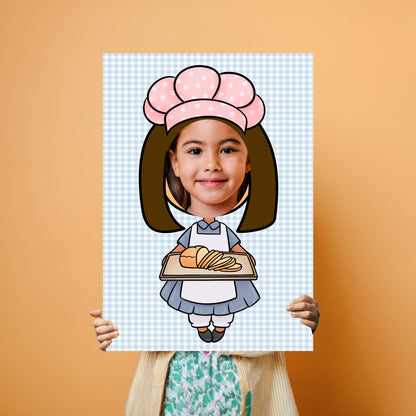 Baker Girl Face in the Hole Photo Booth Prop – Kids Party Foam Board