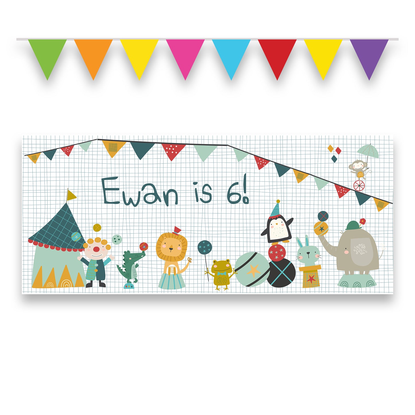 Cute Circus Personalised Birthday Banner – Custom Party Wall Décor in Satin Paper