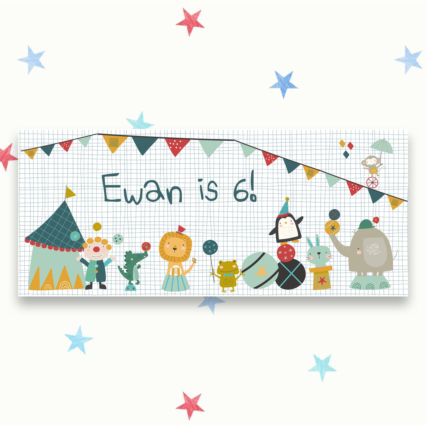 Cute Circus Personalised Birthday Banner – Custom Party Wall Décor in Satin Paper
