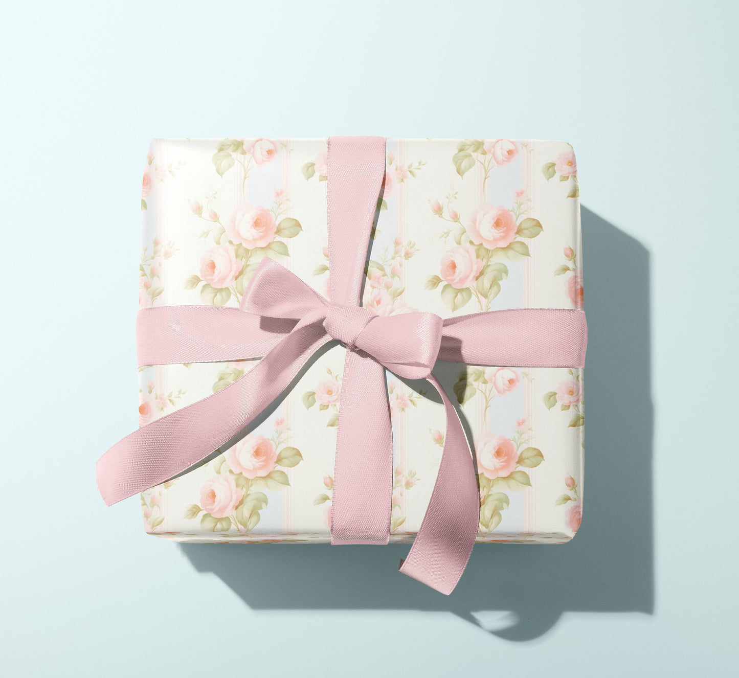 Retro Pastel Stripes and Flowers Gift Paper – Elegant Wrapping Paper Sheet (Large Size)