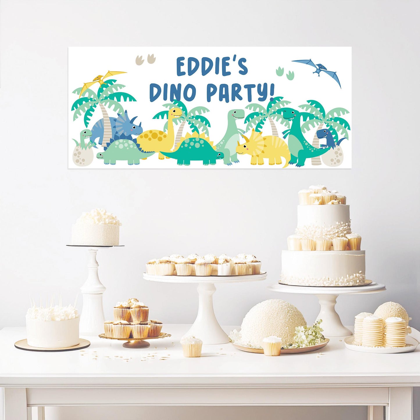 Personalised Dinosaur Birthday Banner – Custom Satin Paper Wall Decor for Dinosaur-Themed Parties