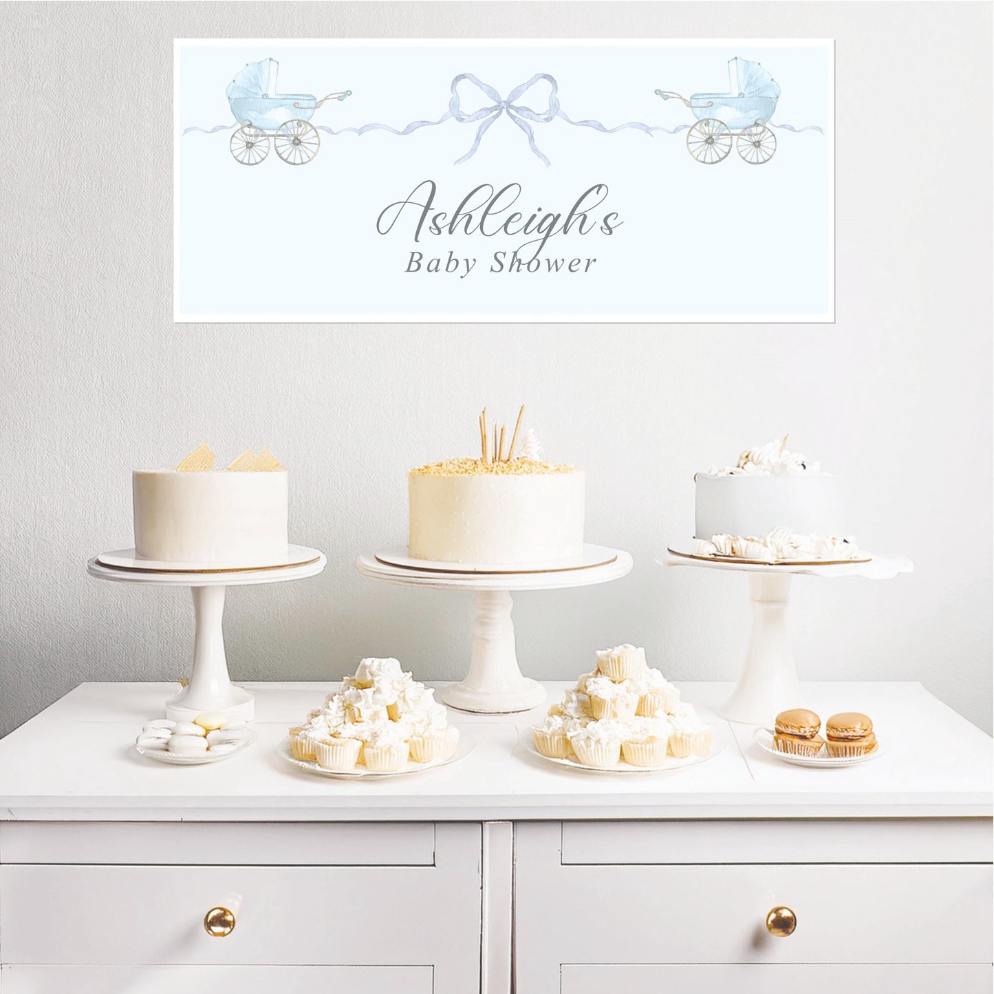 Personalised Boy Baby Shower Banner – Custom Satin Paper Wall Party Decor