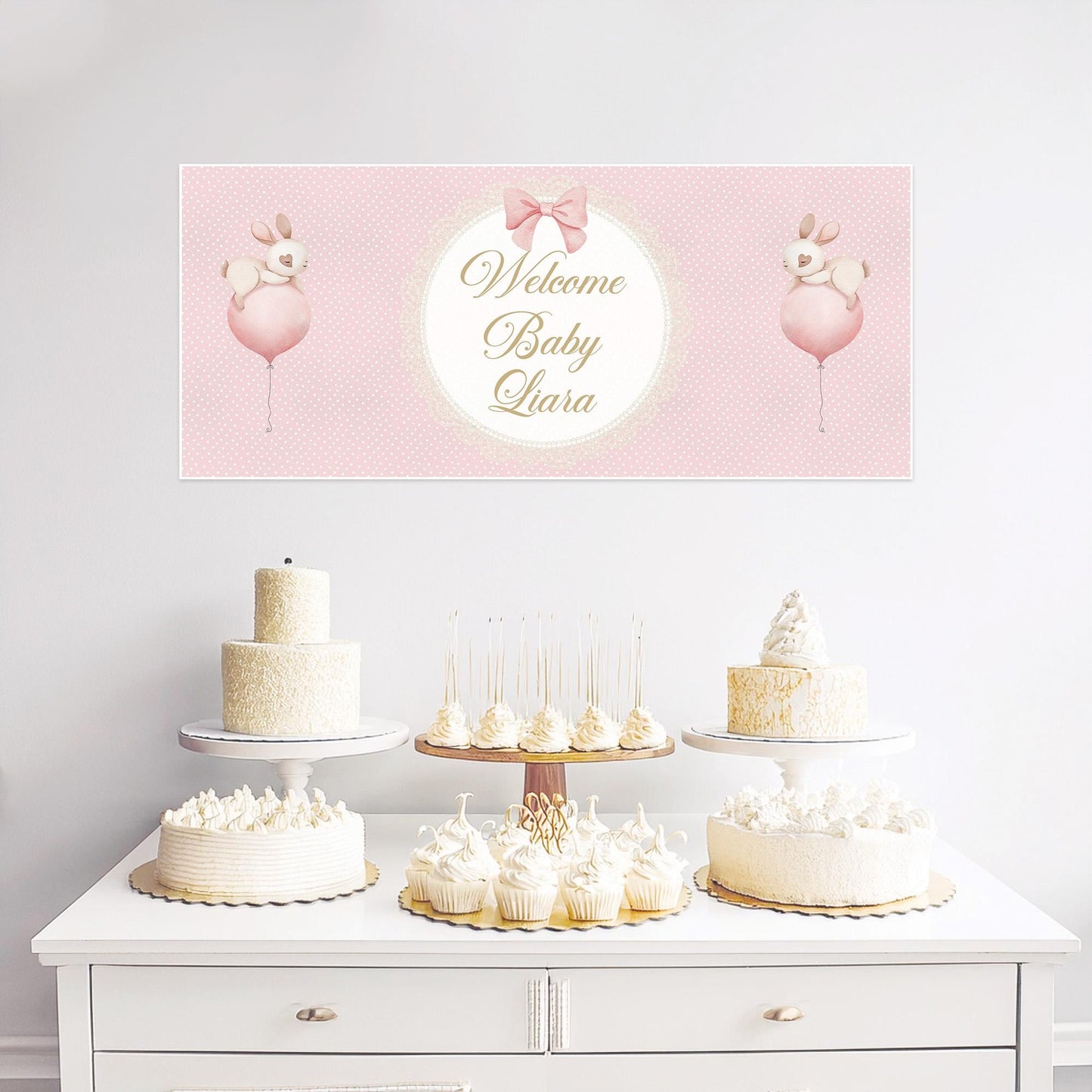 Personalised Welcome Baby Girl Banner – Satin Paper Wall Decor, Custom Baby Girl Decoration