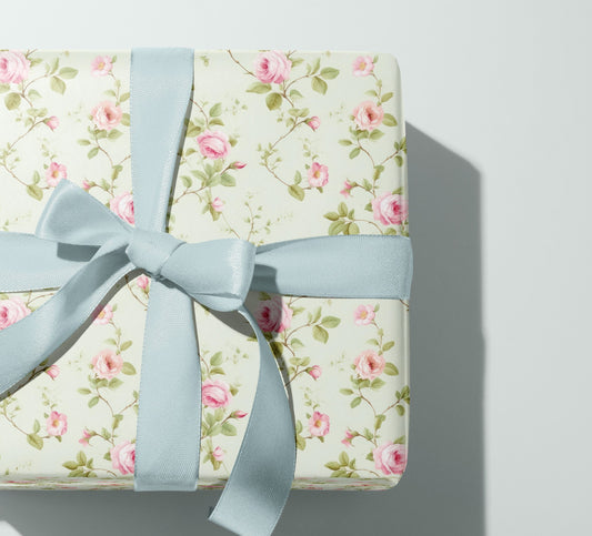 Retro Green and Pink Roses Gift Paper Sheet – Large Size Wrap