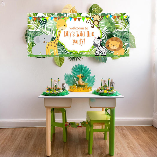 Jungle Safari Birthday Banner, Birthday Party Wall decor in satin paper