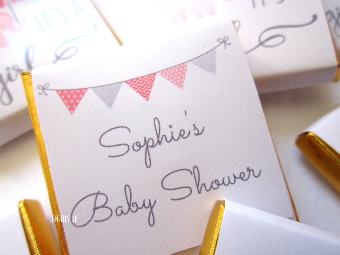 Personalized It's a Girl Chocolate Favours – Cute Elephant Baby Shower Party Favours (Pack of 25)