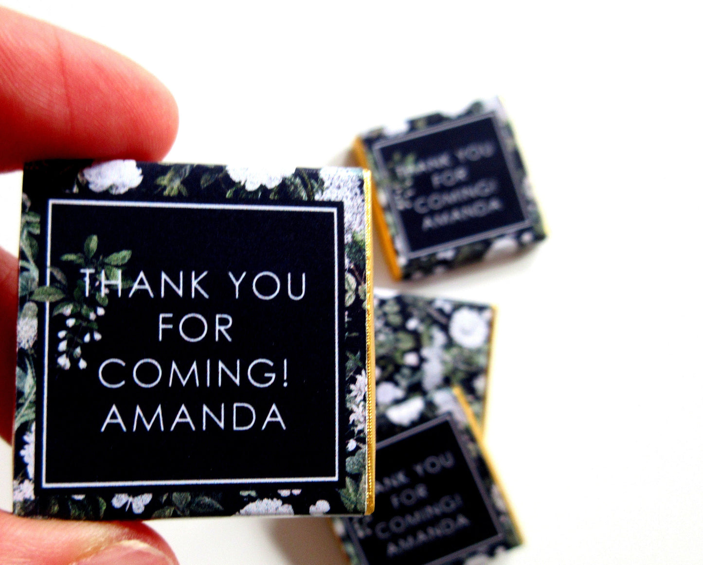 Personalized Black Garden Birthday Chocolate Favours – Floral Guest Treats (Pack of 25)
