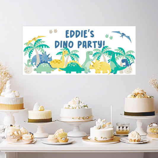 Personalised Dinosaur Birthday Banner – Custom Satin Paper Wall Decor for Dinosaur-Themed Parties