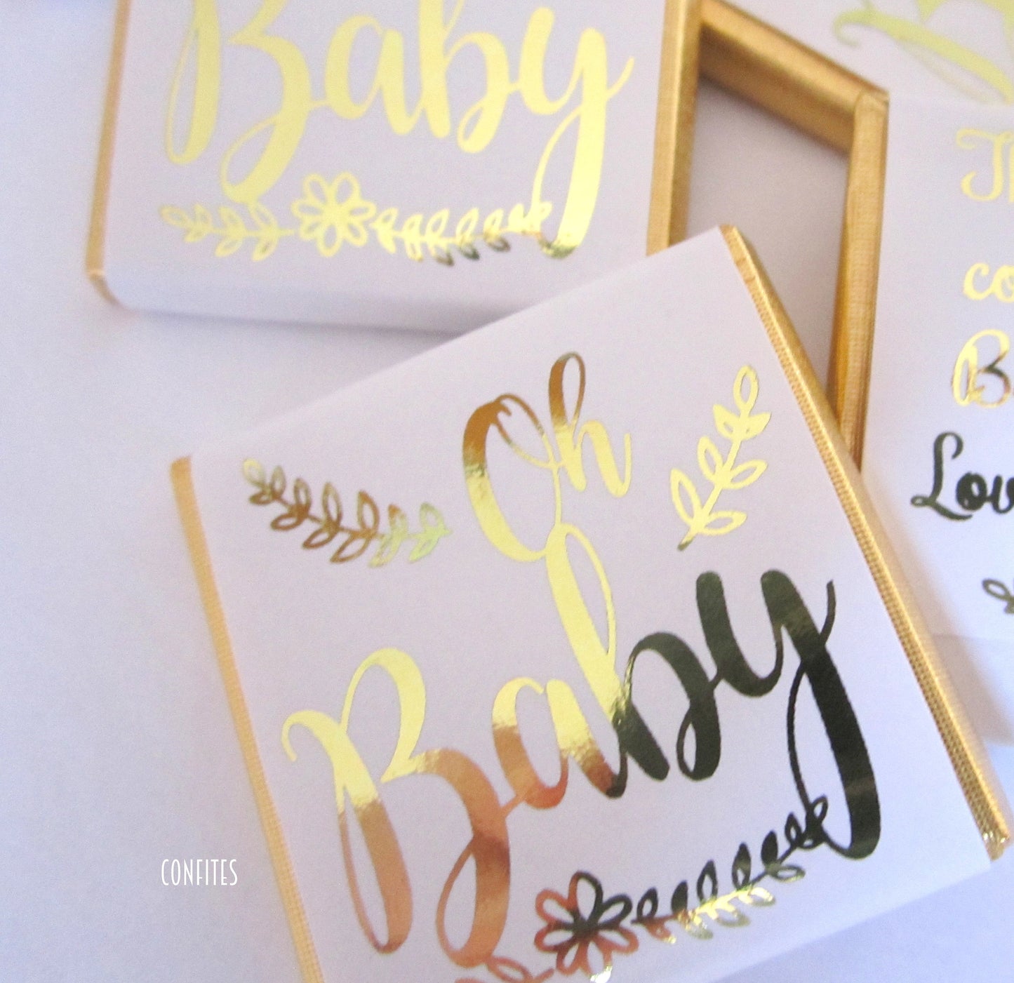 Gold baby shower Personalised Chocolate favours, "Oh Baby", boys or girls, Gold Print - pack of 25 pcs