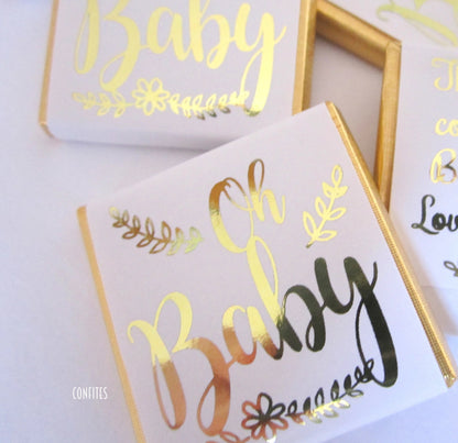 Gold baby shower Personalised Chocolate favours, "Oh Baby", boys or girls, Gold Print - pack of 25 pcs