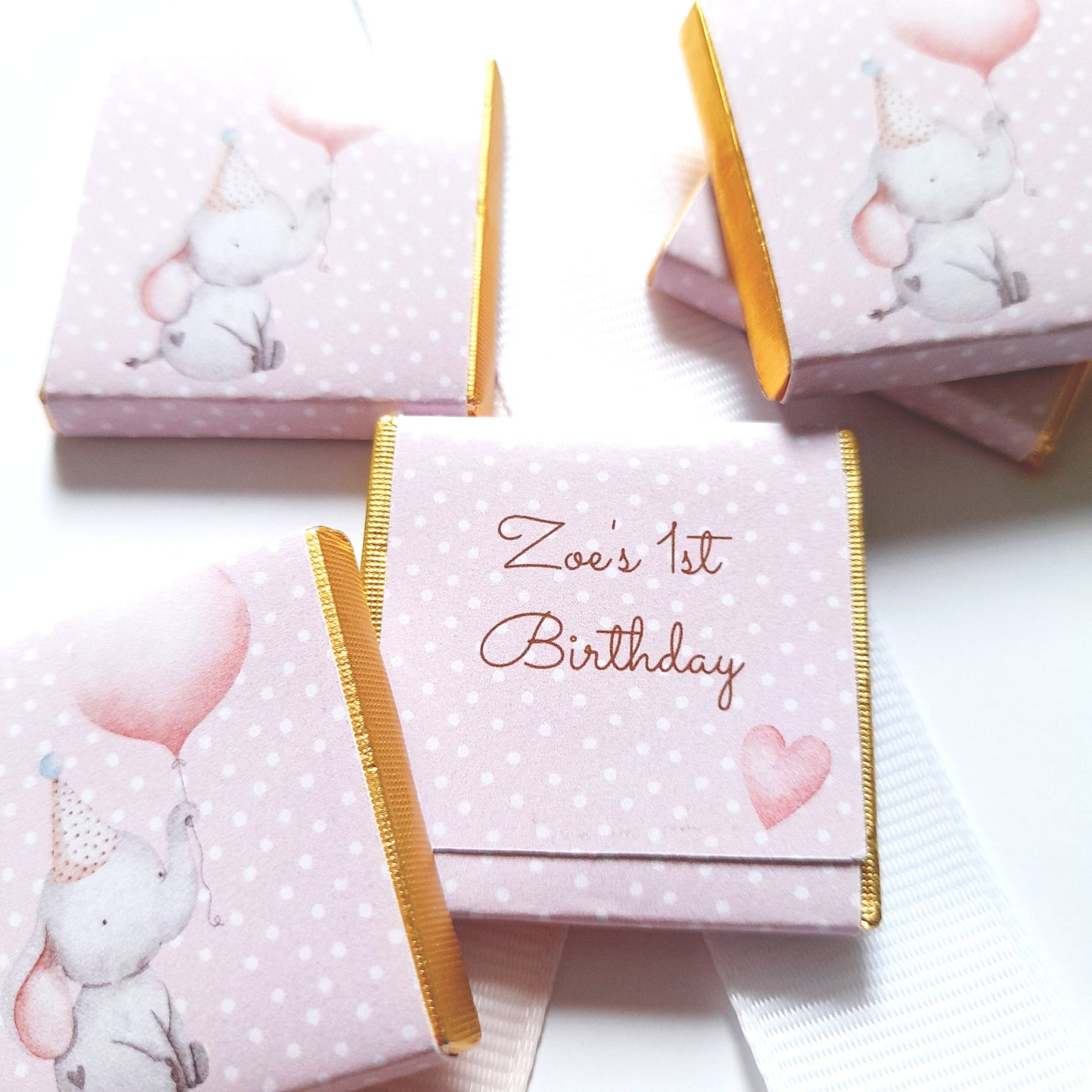 Personalized 1st Birthday Girl Elephant Chocolate Favours – Party Bag Fillers, 25 Pcs