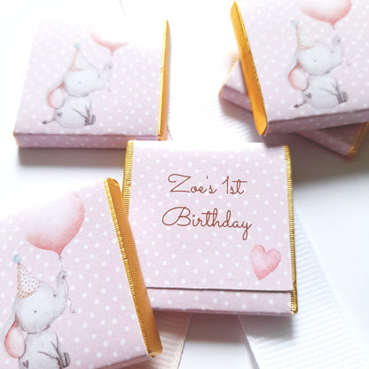 Personalized 1st Birthday Girl Elephant Chocolate Favours – Party Bag Fillers, 25 Pcs