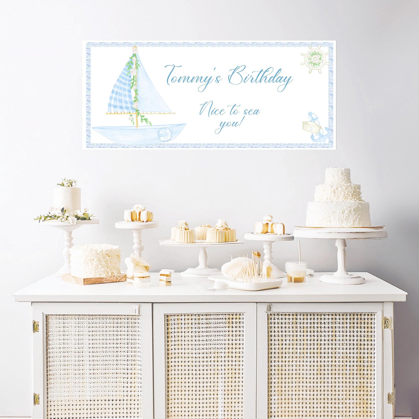 Personalised Nautical Banner – Custom Birthday Wall Decor in Satin Paper, Suitable for Any Occasion