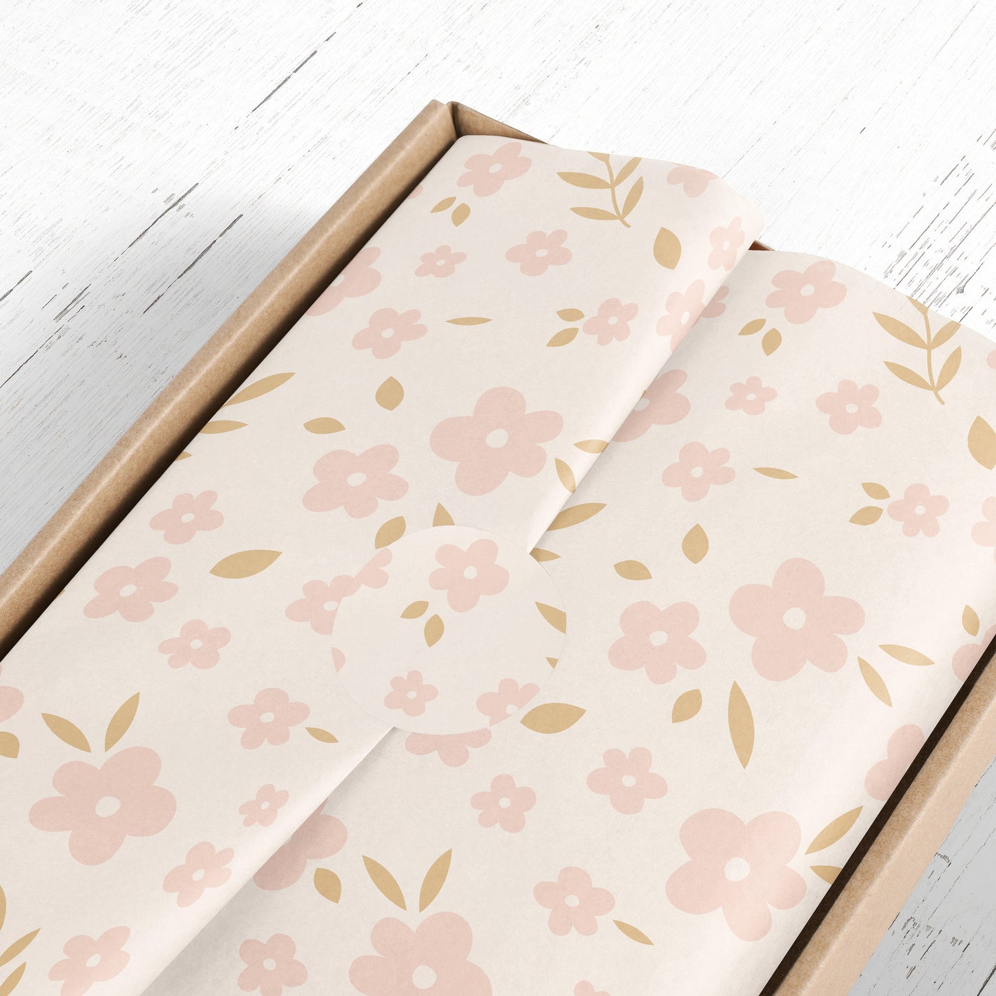 Boho Floral Gift Paper Sheet with Little Pink Flowers – Large Size, Elegant Wrapping