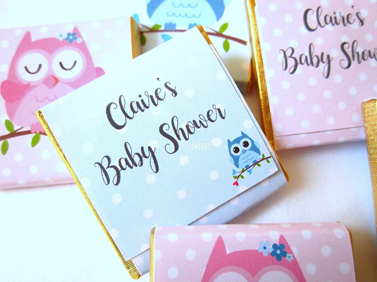 Personalized Baby Shower Chocolate Favours – Cute Baby Owl, Pink & Blue 1st Birthday Favours (Pack of 25)
