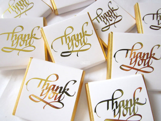 Personalized Thank You Golden Chocolate Favours – Wedding & Party Guest Favours (Pack of 25)