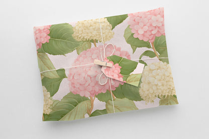Pink and Cream Hydrangeas Gift Paper Sheet – Large Floral Wrapping Paper