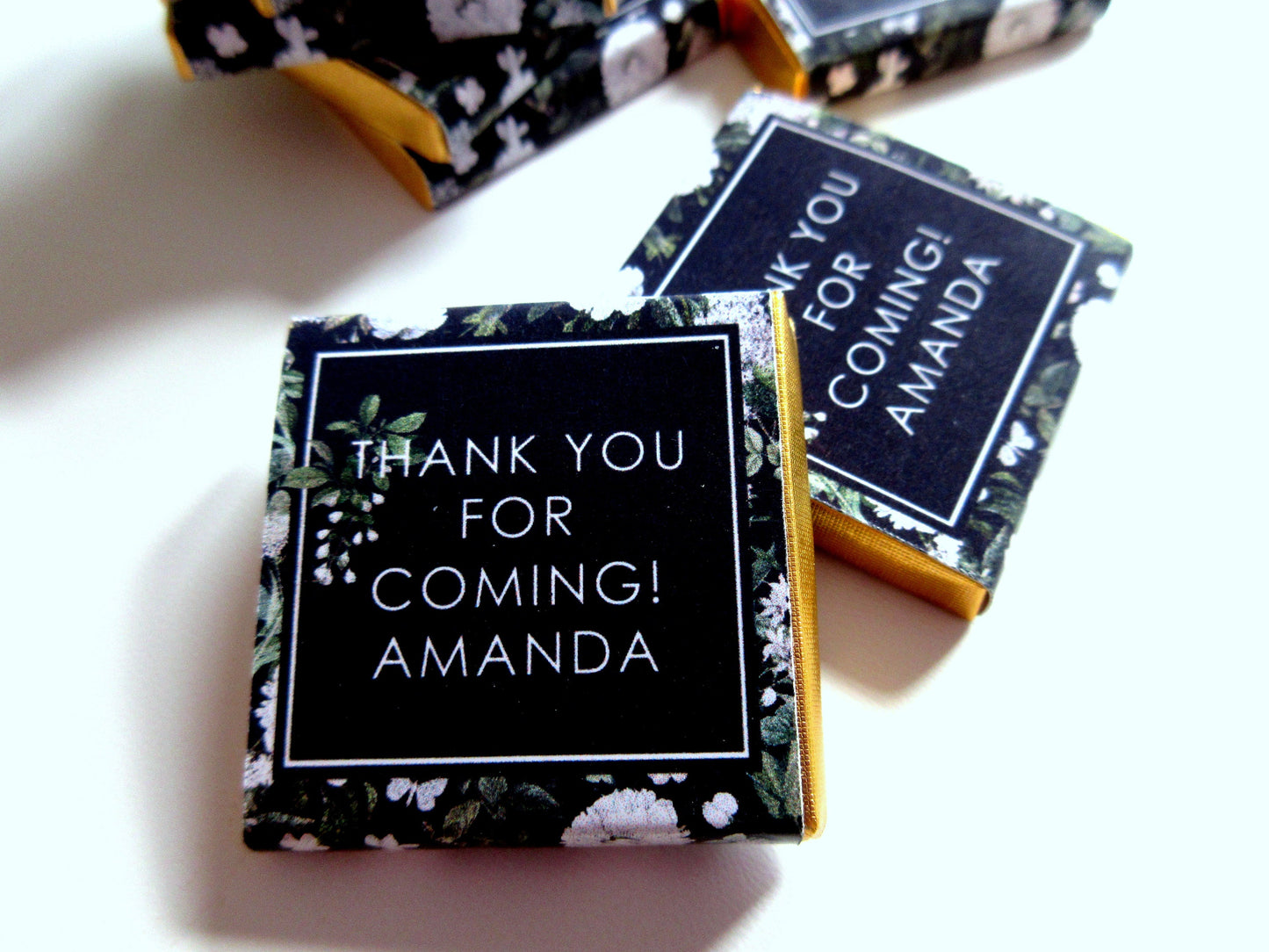 Personalized Black Garden Birthday Chocolate Favours – Floral Guest Treats (Pack of 25)