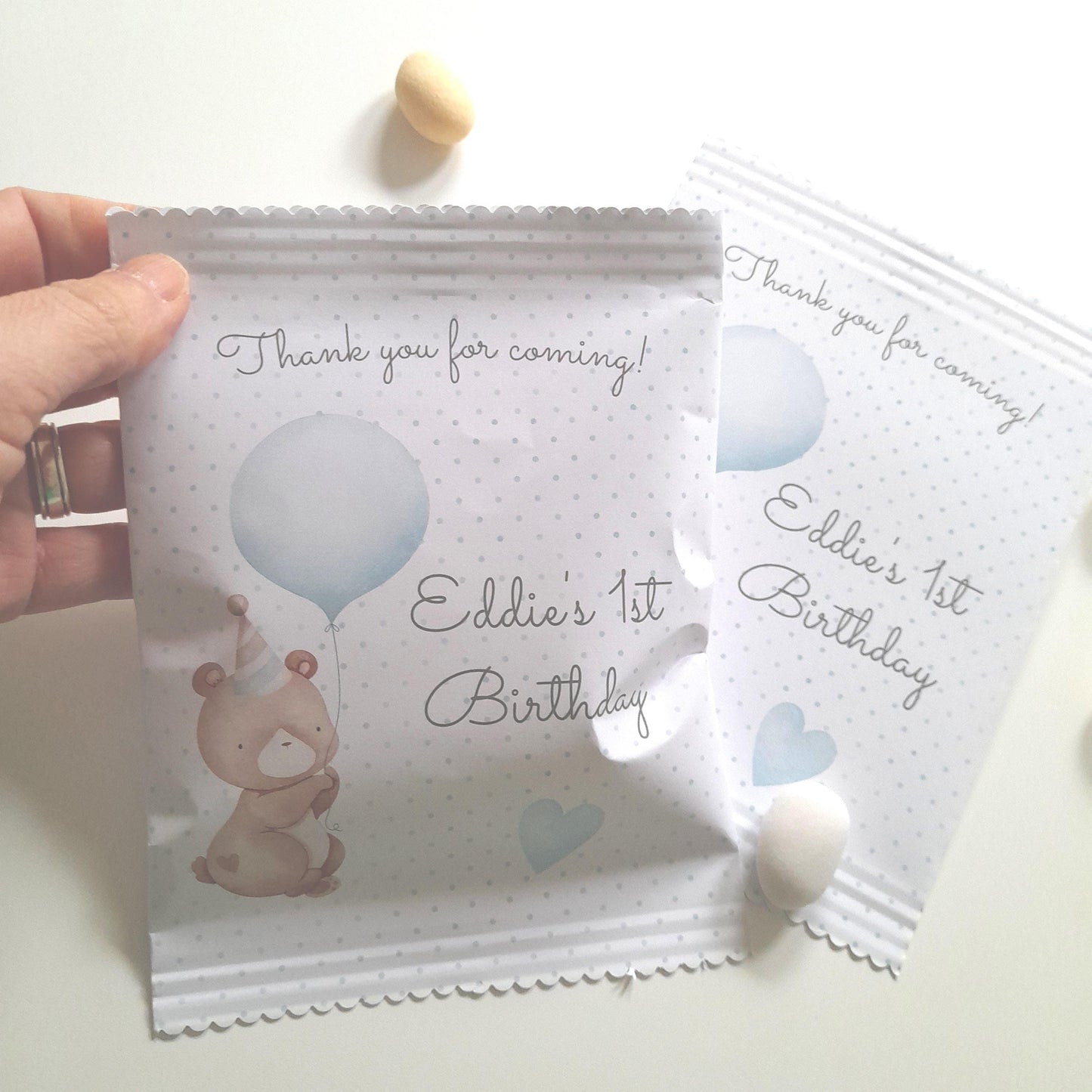 Baby Bear Boy 1st Birthday personalized party bags, baby bear bags for favours, pack of 10