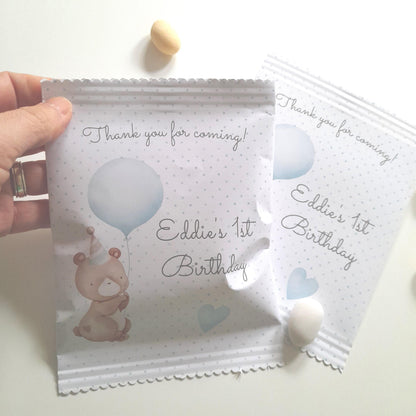 Baby Bear Boy 1st Birthday personalized party bags, baby bear bags for favours, pack of 10