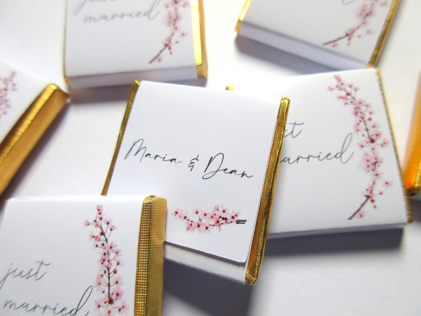 Wedding Personalized Chocolate Favours – Just Married Cherry Blossom Design, Pack of 25