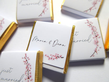 Wedding Personalized Chocolate Favours – Just Married Cherry Blossom Design, Pack of 25