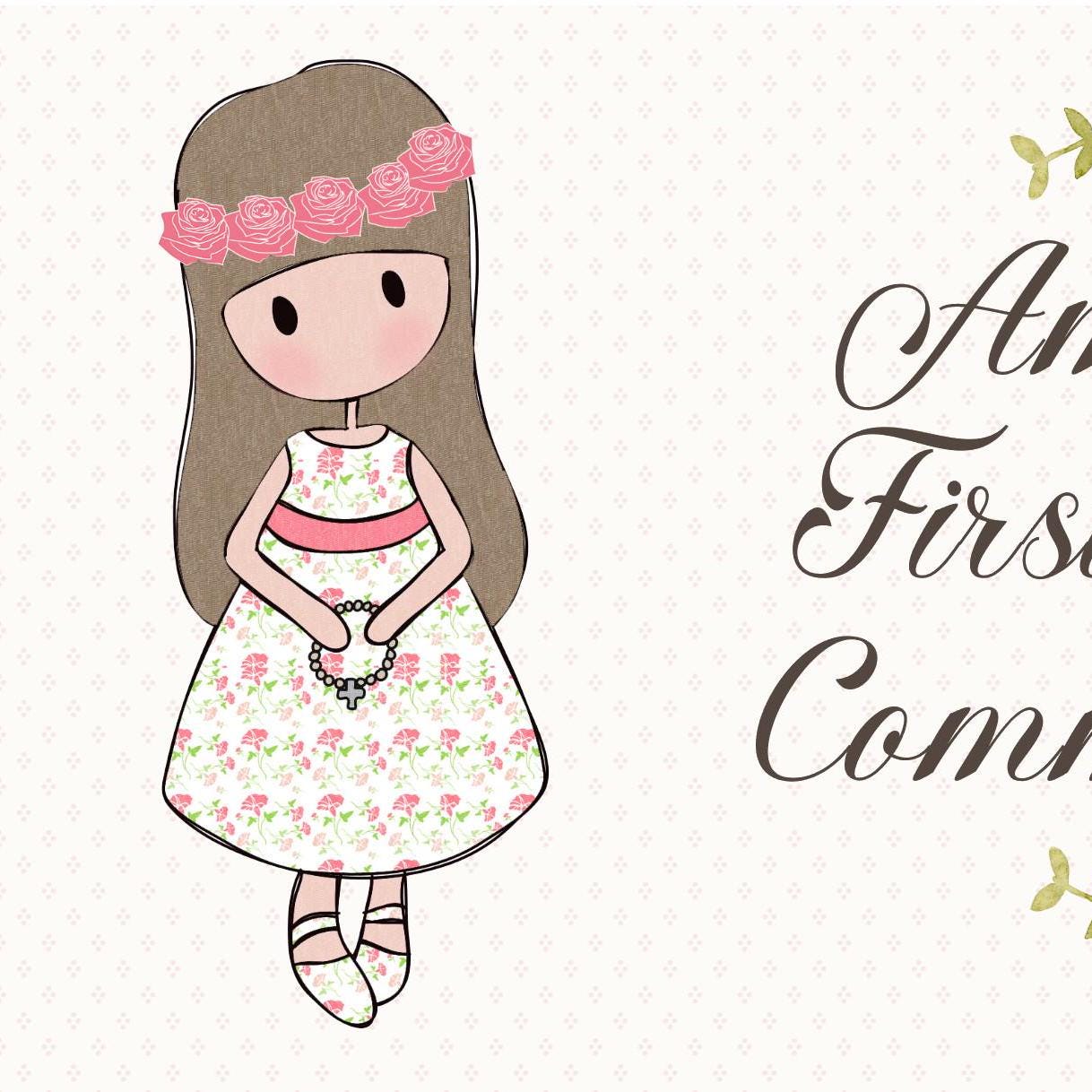 Personalised 1st Communion Banner for Girls with Long Hair – Satin Paper Wall Party Decor
