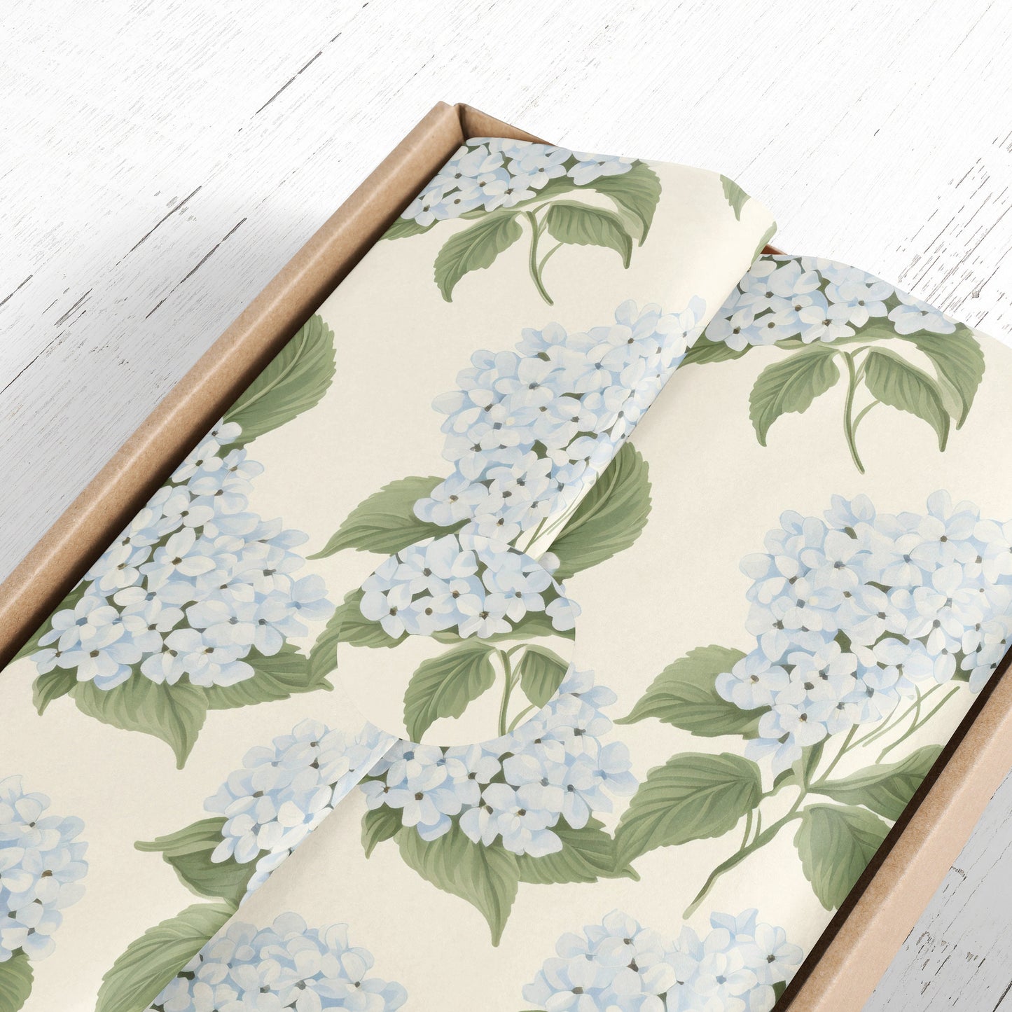 Blue Hydrangeas Gift Paper Sheet – Large Size Floral Wrapping Paper