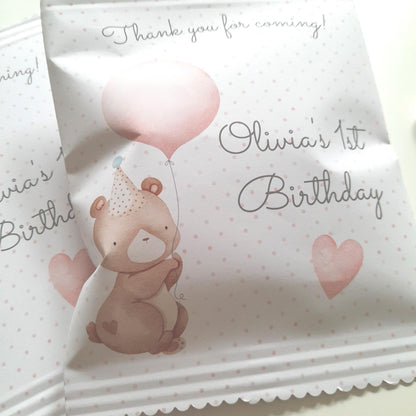 Baby Bear Girl 1st Birthday personalized party bags, baby bear Paper bags for favours, pack of 10