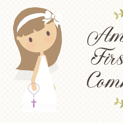 Personalised 1st Communion Banner for Girls with White Bow – Satin Paper Wall Party Decor