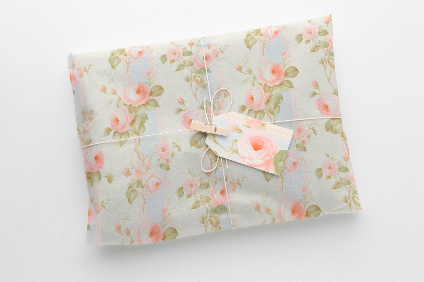 Retro Pastel Stripes and Flowers Gift Paper – Elegant Wrapping Paper Sheet (Large Size)