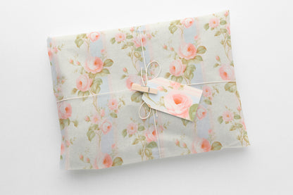 Retro Pastel Stripes and Flowers Gift Paper – Elegant Wrapping Paper Sheet (Large Size)