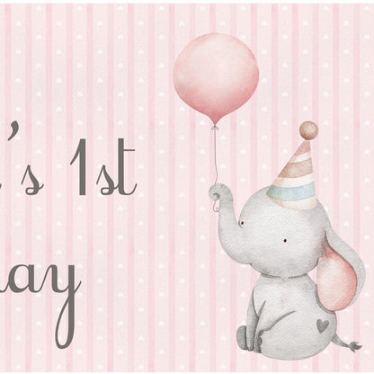 Personalised 1st Birthday Banner Baby Elephant – Satin Paper Wall Decor for Girl's Birthday Party