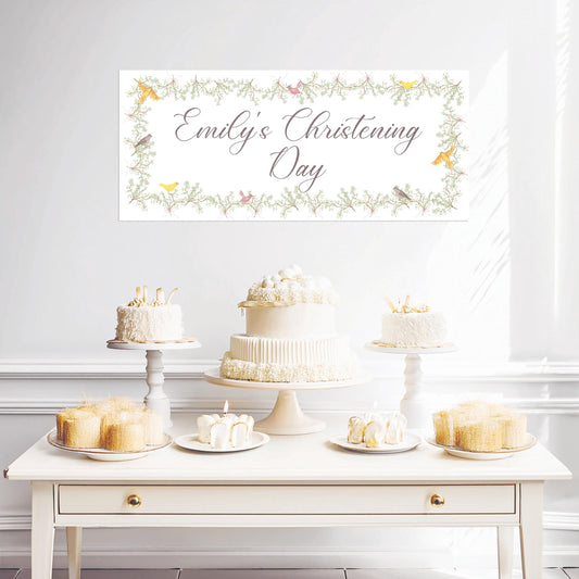 Custom Christening Banner – Little Birds Wall Decor for Baby's Special Day