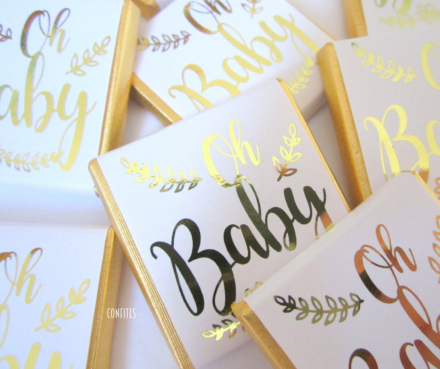 Gold baby shower Personalised Chocolate favours, "Oh Baby", boys or girls, Gold Print - pack of 25 pcs