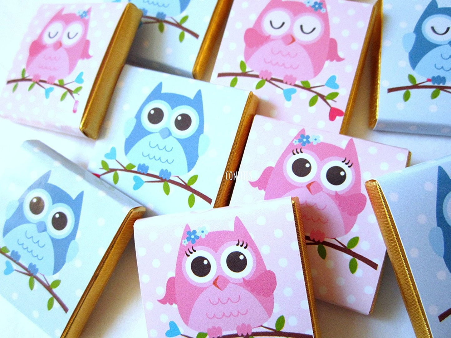 Personalized Baby Shower Chocolate Favours – Cute Baby Owl, Pink & Blue 1st Birthday Favours (Pack of 25)