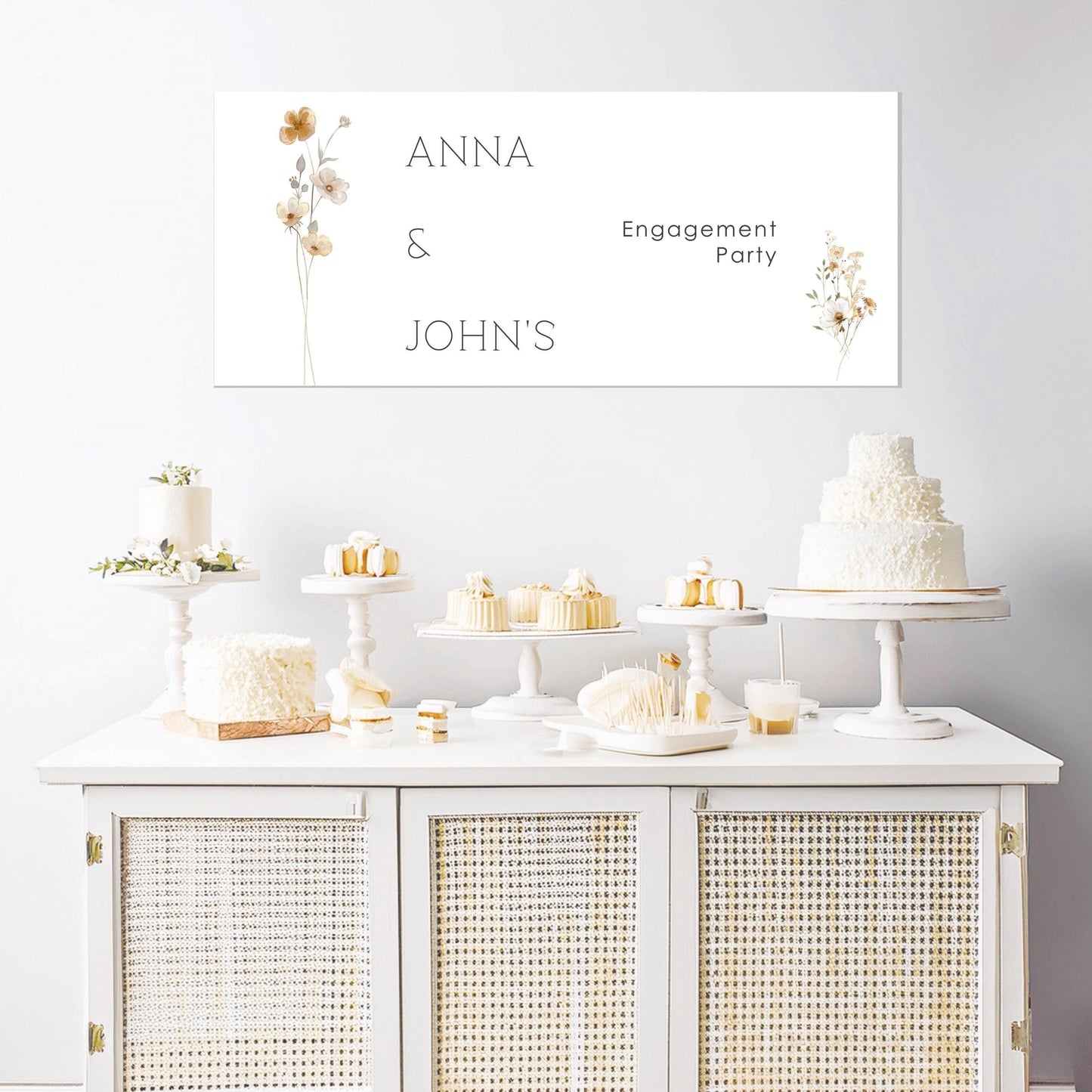 Personalised Engagement Banner – Little Autumn Flowers, Satin Paper Wall Decor for Any Occasion
