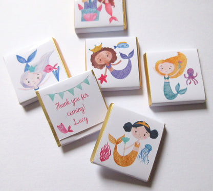 Mermaid Personalized Chocolate Favours – Under the Sea Birthday & Party Treats (Pack of 25)